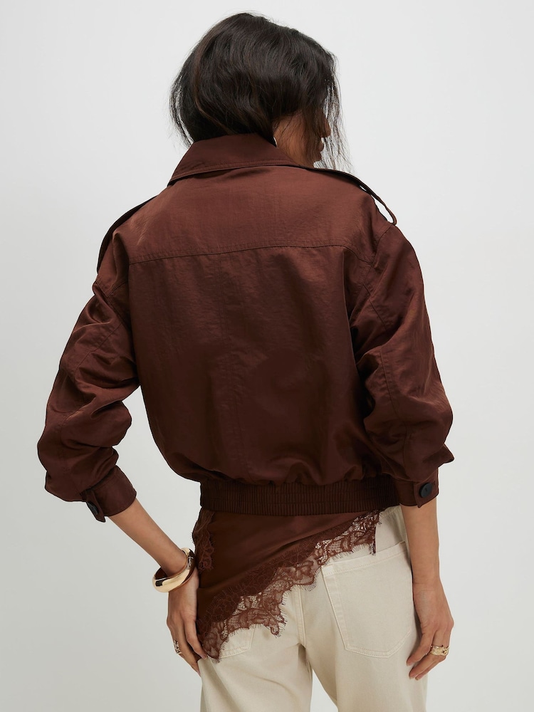 River Island Brown Nylon Button Front Jacket - Image 2 of 4 River Island Brown Nylon Button Front Jacket - Image 2 of 4
