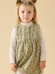 MORI Green Green Soft Corduroy Floral Sleeveless Dress & Tights Set - Image 1 of 5