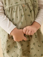 MORI Green Green Soft Corduroy Floral Sleeveless Dress & Tights Set - Image 3 of 5