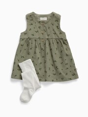 MORI Green Green Soft Corduroy Floral Sleeveless Dress & Tights Set - Image 4 of 5