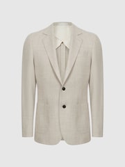 Reiss Oatmeal Attire Slim Fit Textured Wool Blend Blazer - Image 2 of 7