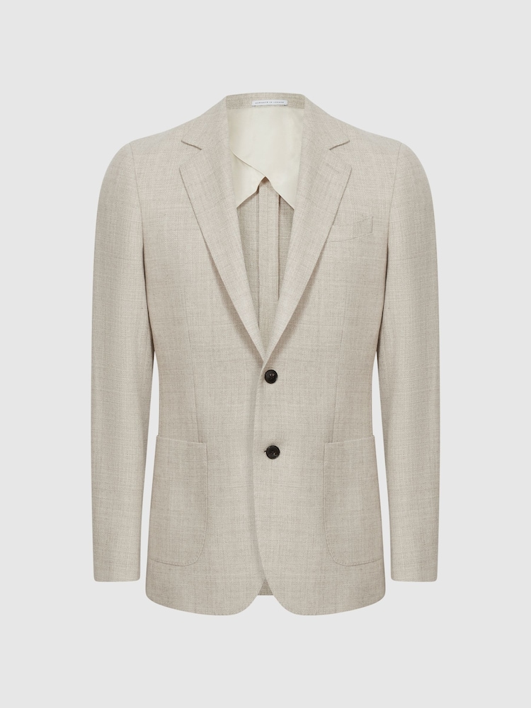 Reiss Oatmeal Attire Slim Fit Textured Wool Blend Blazer - Image 2 of 7