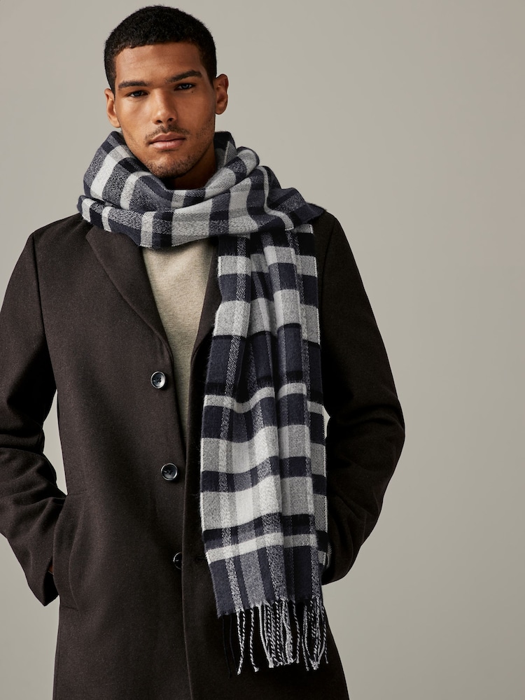 Monochrome Brushed Woven Check Scarf - Image 1 of 5 Monochrome Brushed Woven Check Scarf - Image 1 of 5