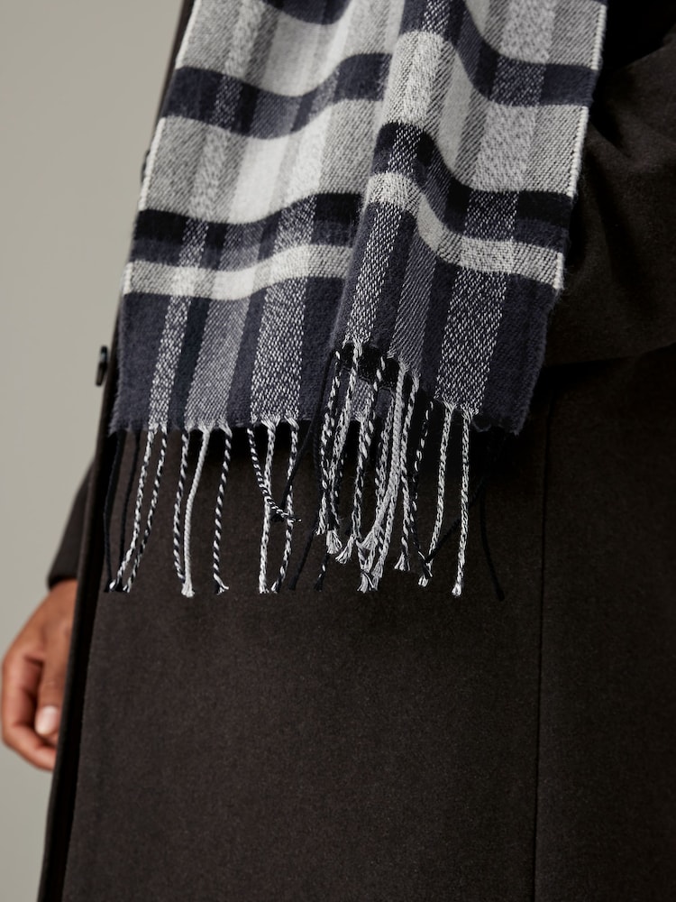 Monochrome Brushed Woven Check Scarf - Image 2 of 5 Monochrome Brushed Woven Check Scarf - Image 2 of 5