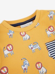 JoJo Maman Bébé Mustard Lion & Tiger Print Pocket T-Shirt - Image 2 of 5