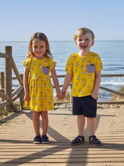 JoJo Maman Bébé Mustard Lion & Tiger Print Pocket T-Shirt - Image 4 of 5