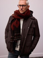 Brown Geometric Pattern Woven Scarf - Image 1 of 4