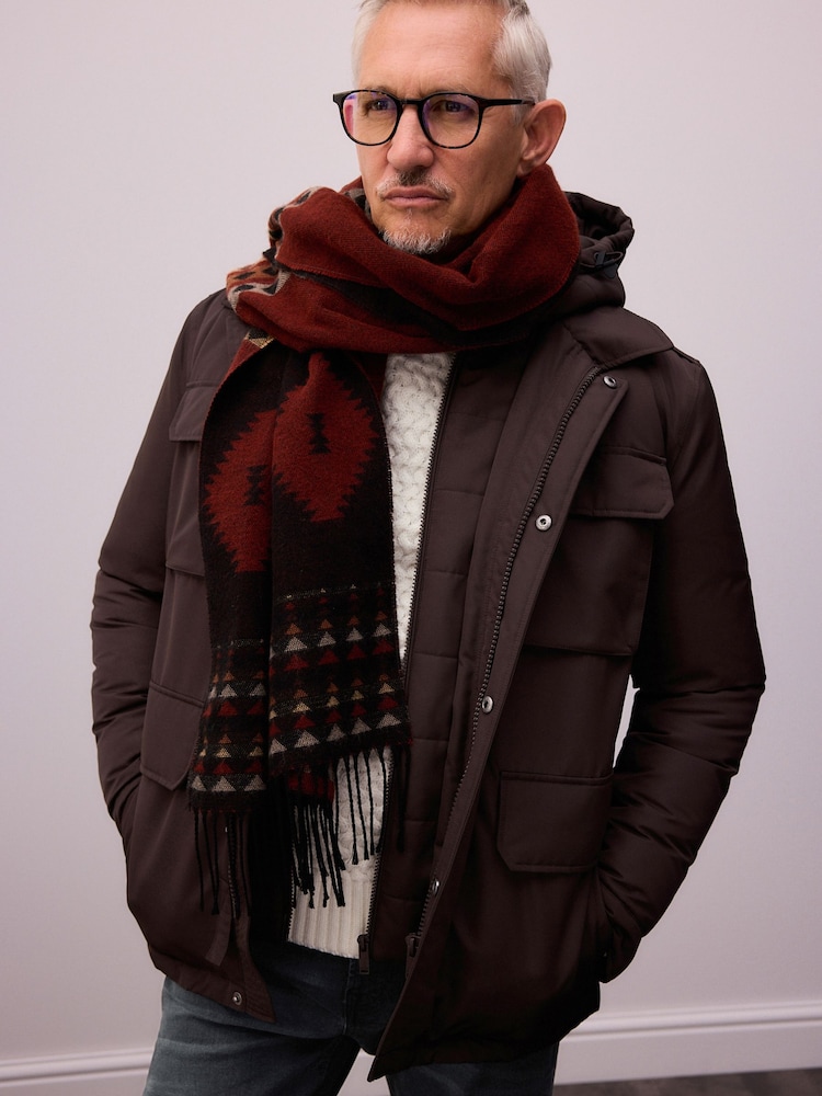 Brown Geometric Pattern Woven Scarf - Image 1 of 4