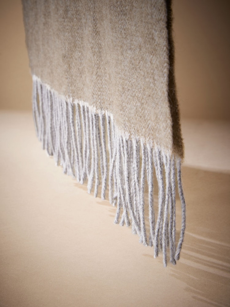 Neutral Herringbone Signature Woven Scarf - Image 4 of 4