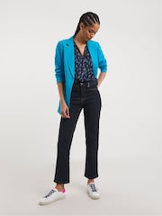JD Williams Blue Floral Print V-Neck Burnout Stripe Top - Image 3 of 4