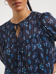 JD Williams Blue Floral Print V-Neck Burnout Stripe Top - Image 4 of 4