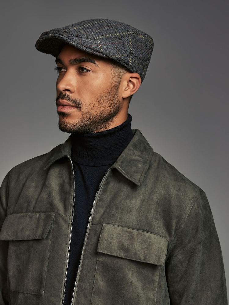 Green Check Wool Blend Flat Cap - Image 1 of 5