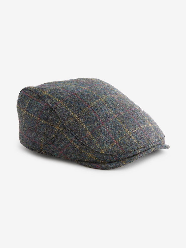 Green Check Wool Blend Flat Cap - Image 3 of 5