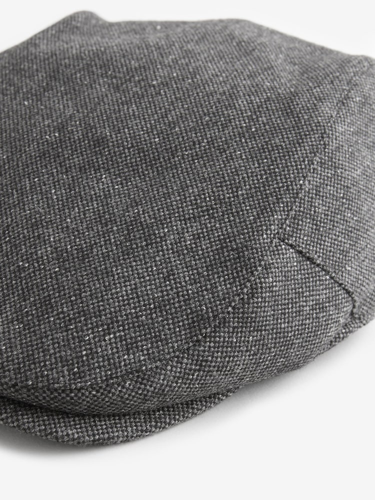 Charcoal Grey Wool Blend Flat Cap - Image 4 of 5