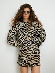 River Island Black Zebra Print Leather Mini Skirt - Image 1 of 4