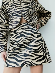 River Island Black Zebra Print Leather Mini Skirt - Image 2 of 4