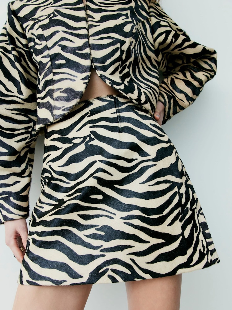 River Island Black Zebra Print Leather Mini Skirt - Image 2 of 4