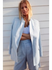 Blue Textured Linen Blazer - Image 2 of 7