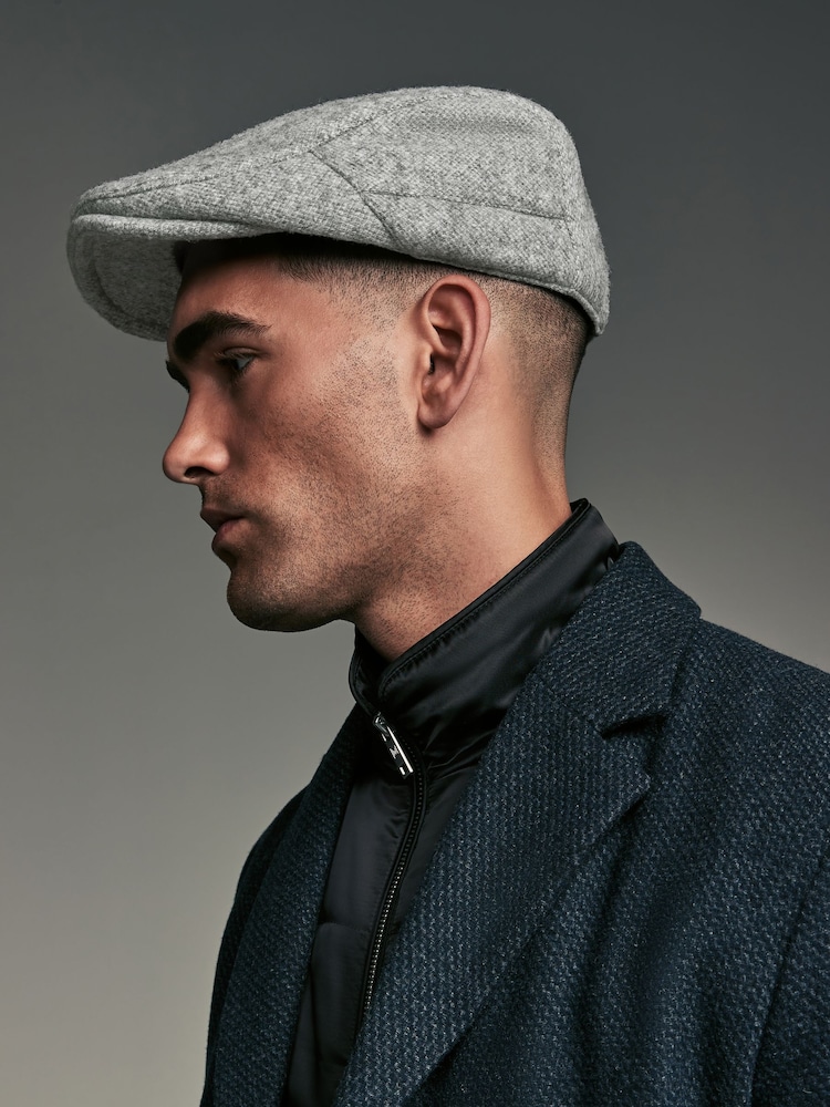 Grey Wool Blend Flat Cap - Image 1 of 5