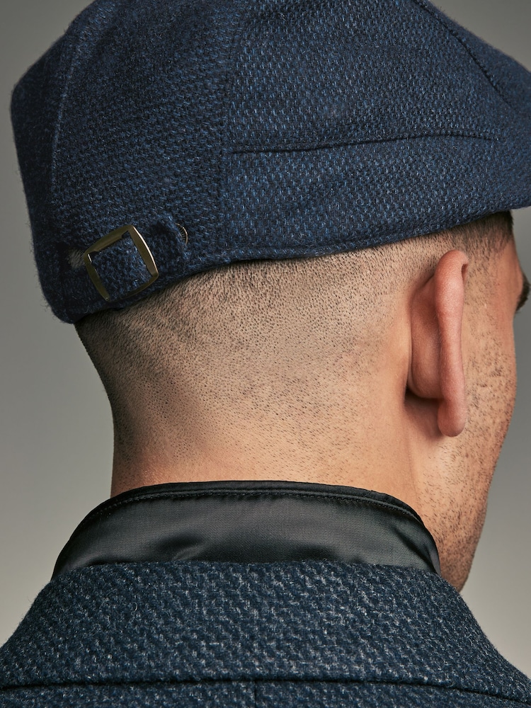 Navy Blue Wool Blend Flat Cap - Image 2 of 5