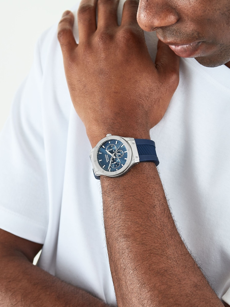 Sekonda Blue Titan 42mm Round Silver Analogue Watch with Dark Strap - Image 1 of 6 Sekonda Blue Titan 42mm Round Silver Analogue Watch with Dark Strap - Image 1 of 6