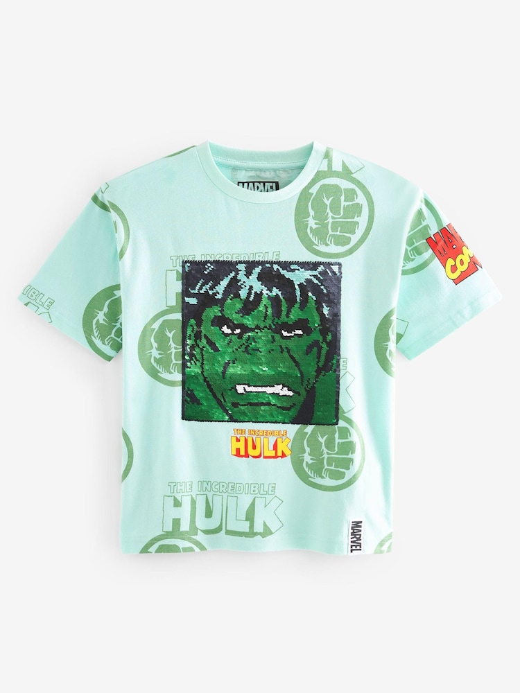 Incredible Hulk Green Flippy Sequin License T-Shirt (3-16yrs) - Image 1 of 4