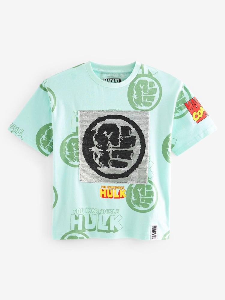 Incredible Hulk Green Flippy Sequin License T-Shirt (3-16yrs) - Image 3 of 4