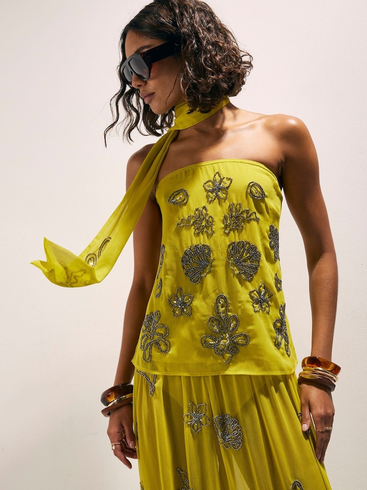 River Island Yellow Embellished Bandeau Top - Image 1 of 4