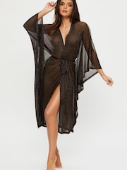 Ann Summers Summer Nights Schimmernder Strand-Kimono aus Netzstoff, Schwarz - Bild 1 von 5