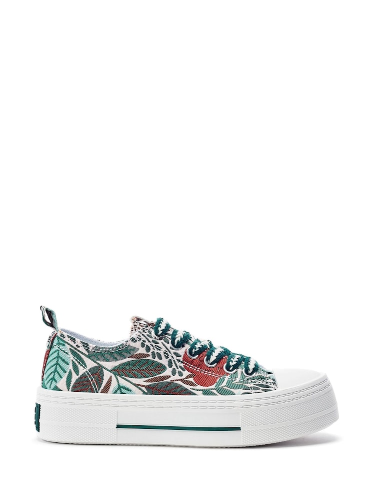 Moda in Pelle Green Betta Woven Upper Chunky Trainers - Image 1 of 4