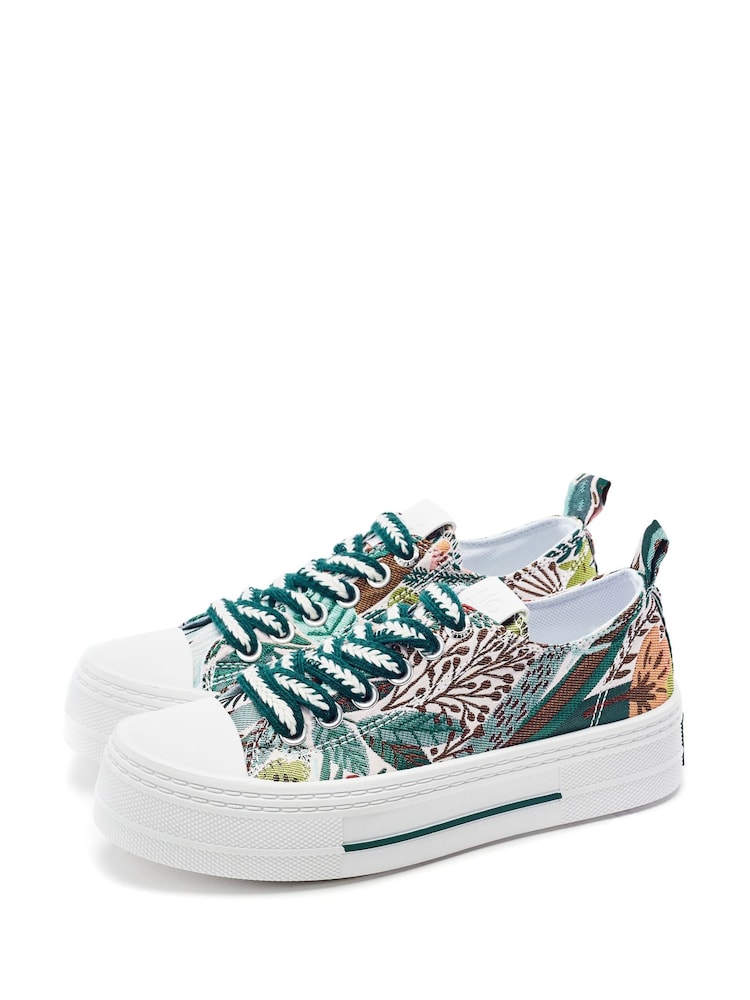 Moda in Pelle Green Betta Woven Upper Chunky Trainers - Image 2 of 4