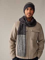 Темно-синий/темно-серый - Beanie Hat And Knitted Scarf Soft Touch Set - Изображение 1 из 8