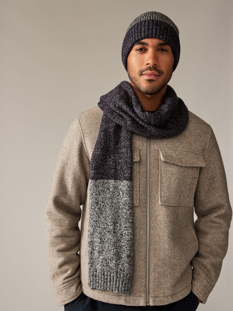 Темно-синий/темно-серый - Beanie Hat And Knitted Scarf Soft Touch Set - Изображение 1 из 8