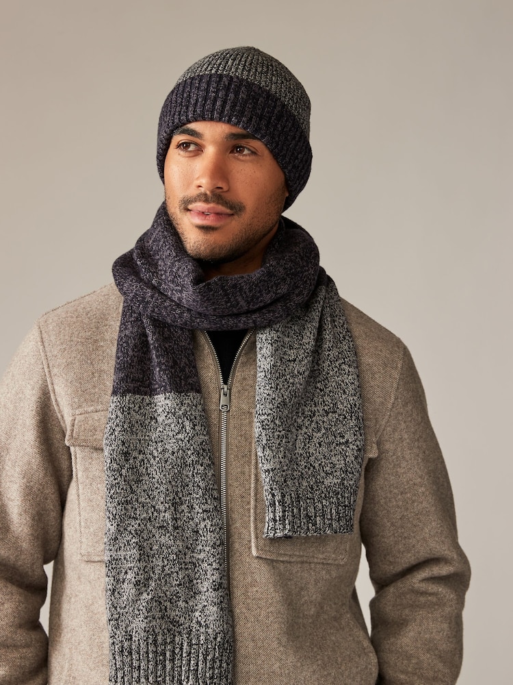 Темно-синий/темно-серый - Beanie Hat And Knitted Scarf Soft Touch Set - Изображение 2 из 8