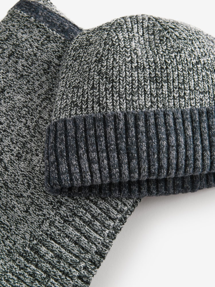 Темно-синий/темно-серый - Beanie Hat And Knitted Scarf Soft Touch Set - Изображение 8 из 8