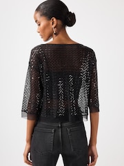 Black Sheer Sequin Embellished Top - Image 3 of 6