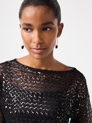 Black Sheer Sequin Embellished Top - Image 4 of 6