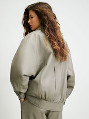 River Island Brown Leather Bomber Jacket - Image 2 of 4