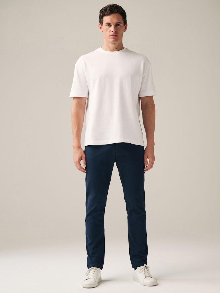 Blue Navy Slim Fit Textured Soft Touch Stretch Denim Jean Style Trousers - Image 2 of 6 Blue Navy Slim Fit Textured Soft Touch Stretch Denim Jean Style Trousers - Image 2 of 6