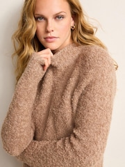 Mole Brown Bouclé High Neck Long Sleeve Jumper Dress - Image 4 of 6
