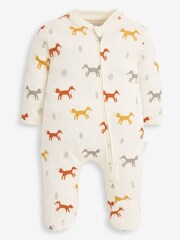 JoJo Maman Bébé Cream Fox Print Zip Baby Sleepsuit - Image 1 of 4