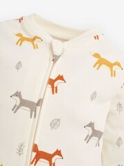 JoJo Maman Bébé Cream Fox Print Zip Baby Sleepsuit - Image 2 of 4