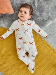 JoJo Maman Bébé Cream Fox Print Zip Baby Sleepsuit - Image 3 of 4