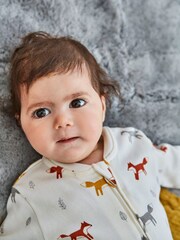 JoJo Maman Bébé Cream Fox Print Zip Baby Sleepsuit - Image 4 of 4