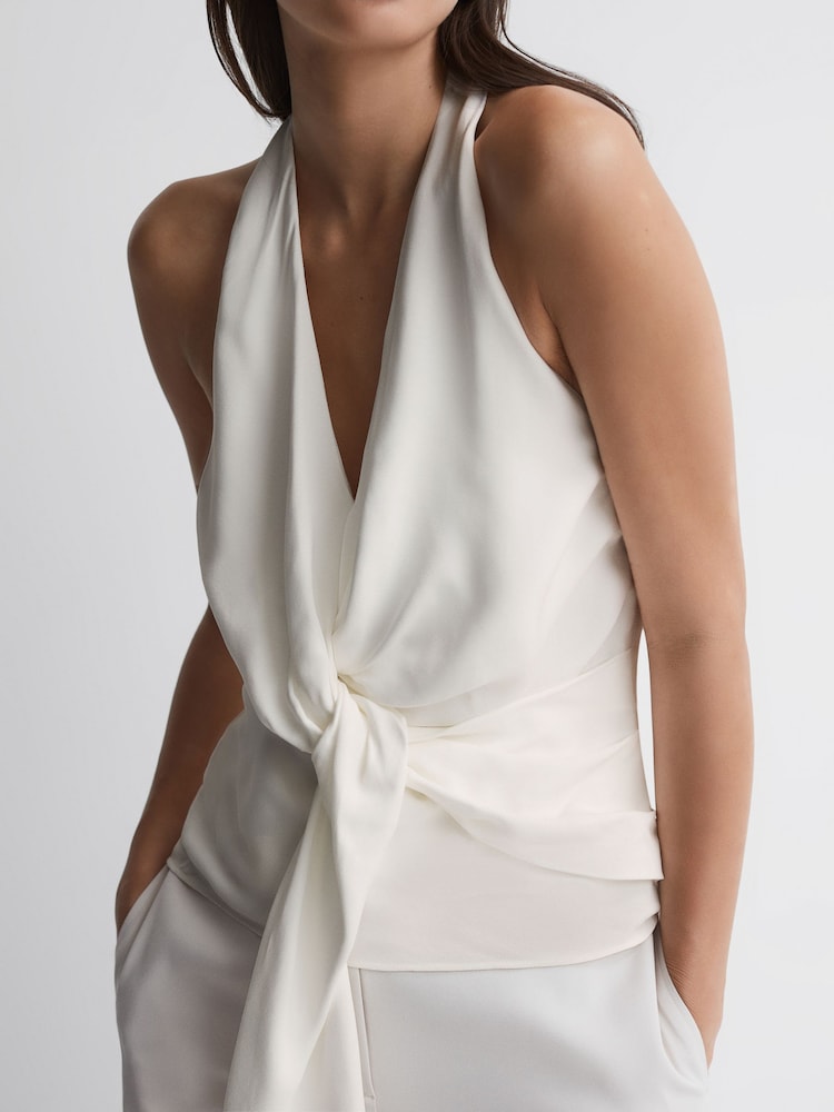 Reiss Ivory Freda Tie Halter Neck Blouse - Image 1 of 5 Reiss Ivory Freda Tie Halter Neck Blouse - Image 1 of 5