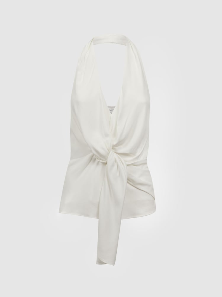 Reiss Ivory Freda Tie Halter Neck Blouse - Image 2 of 5 Reiss Ivory Freda Tie Halter Neck Blouse - Image 2 of 5