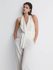 Reiss Ivory Freda Tie Halter Neck Blouse - Image 3 of 5