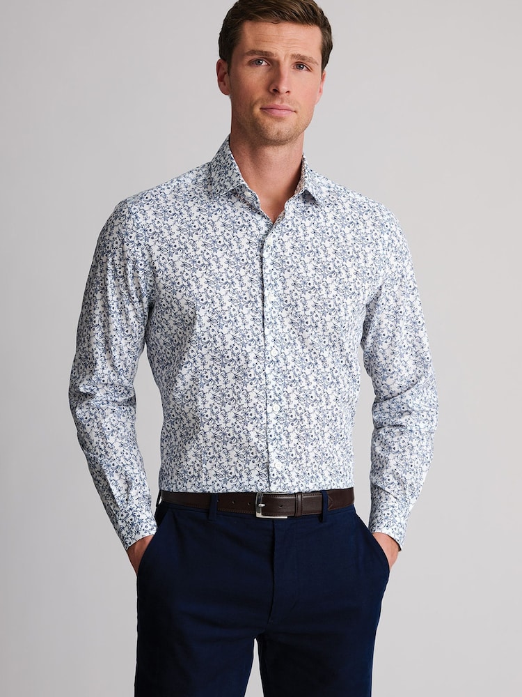 Brook Taverner White Floral Print Cotton Shirt - Image 1 of 6 Brook Taverner White Floral Print Cotton Shirt - Image 1 of 6