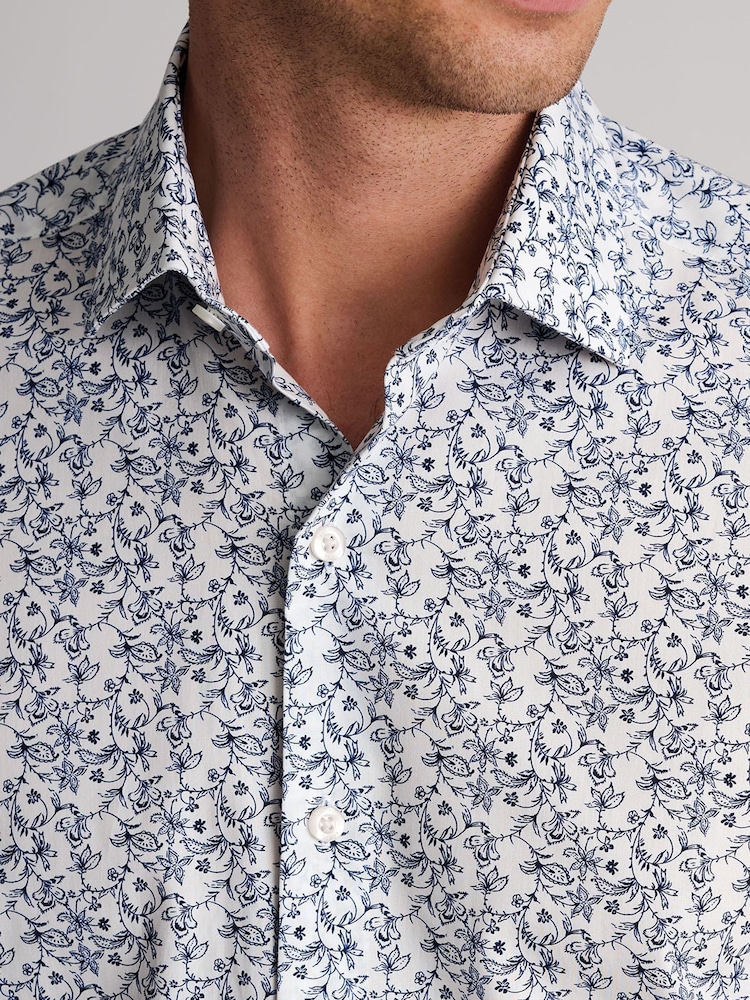 Brook Taverner White Floral Print Cotton Shirt - Image 2 of 6 Brook Taverner White Floral Print Cotton Shirt - Image 2 of 6