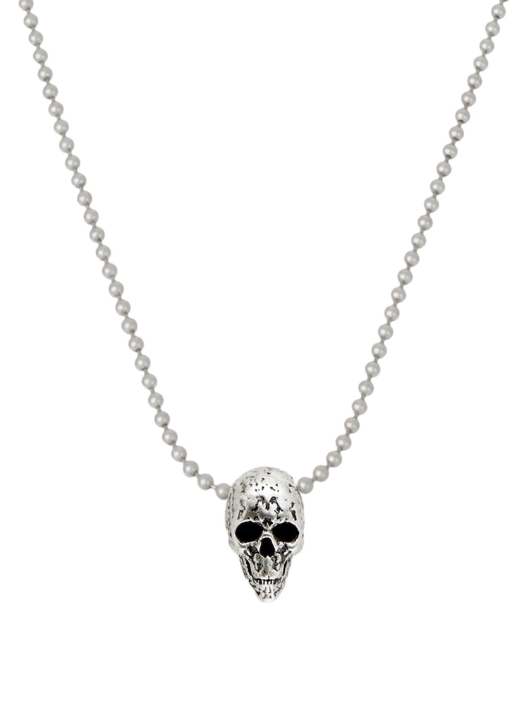 AllSaints Sterling Silver Tone Skull Pendant Necklace - Image 2 of 2
